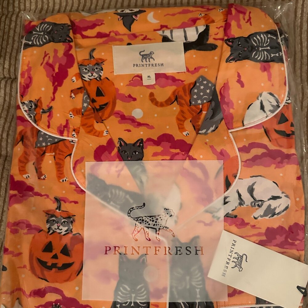 Halloween House Cats - Long PJ Set - Jack O' Lantern - XL